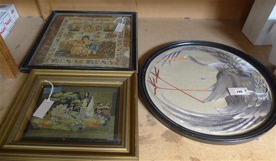 Three framed textile pictures